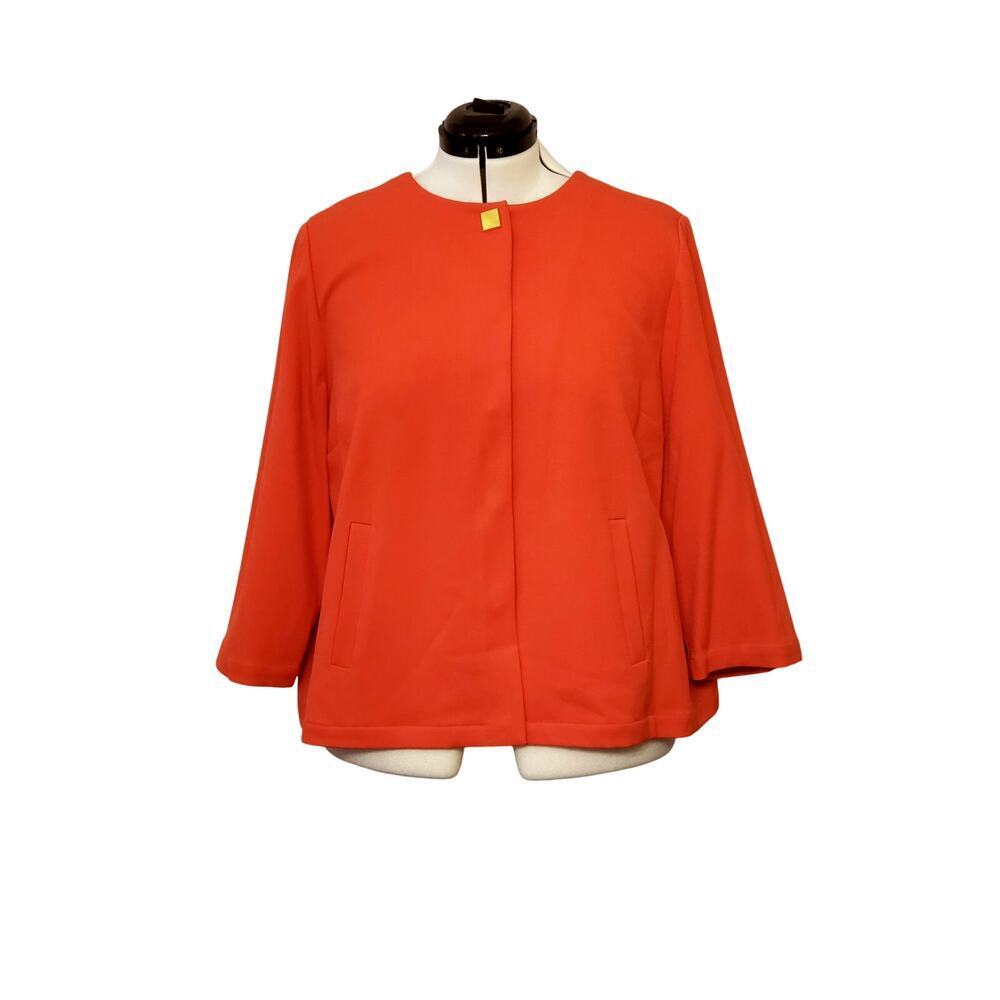 Chico's Gold Square Button Crepe Annatto Orange Boxy Jacket Size 3 (XL/16)